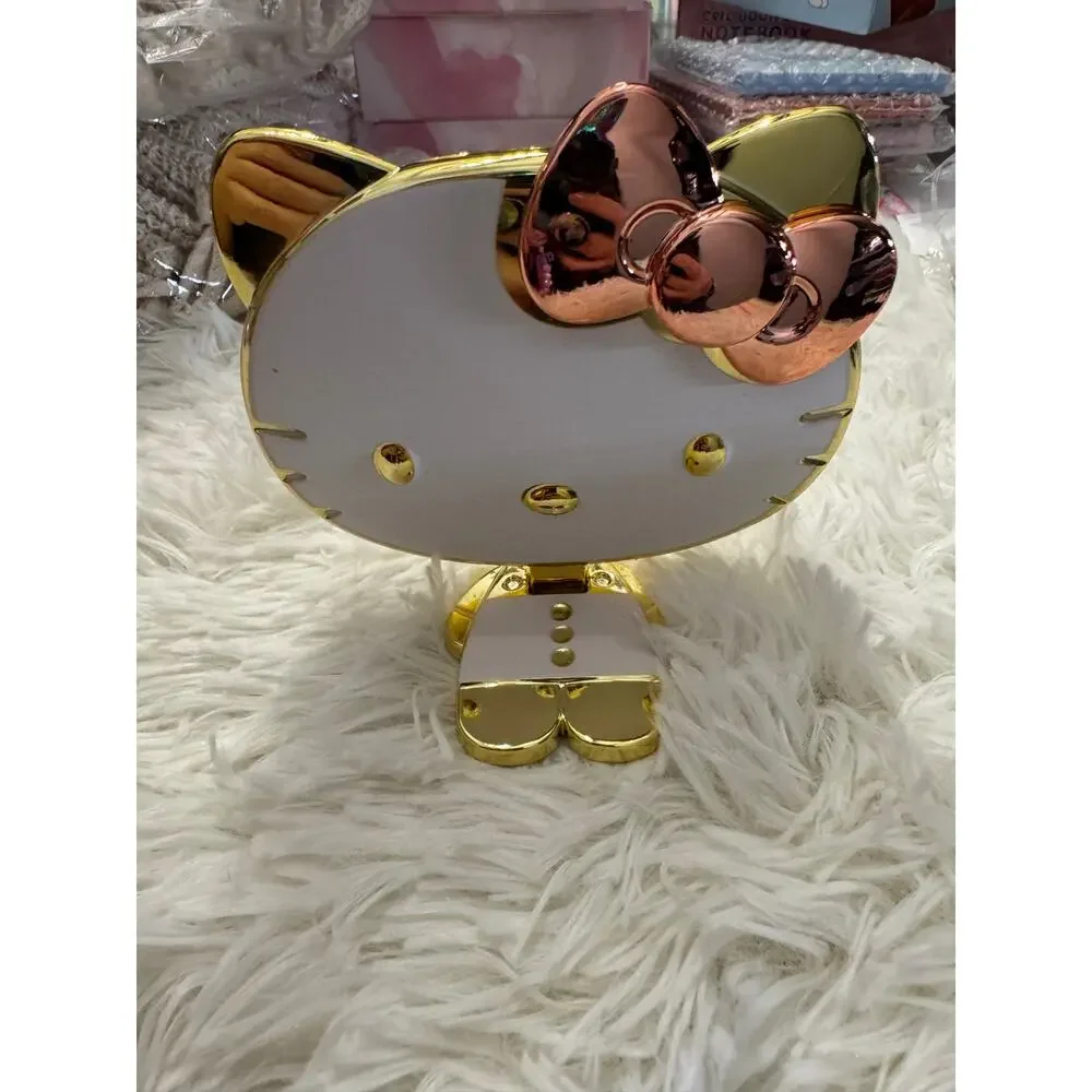 Hello Kitty folding standing handheld gold mirror with rose gold bow